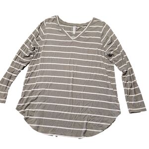 Zenana Striped Olive Green Long Sleeve Top - 2X